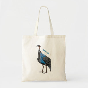 Vulturine guineafowl bird cartoon illustration tote bag