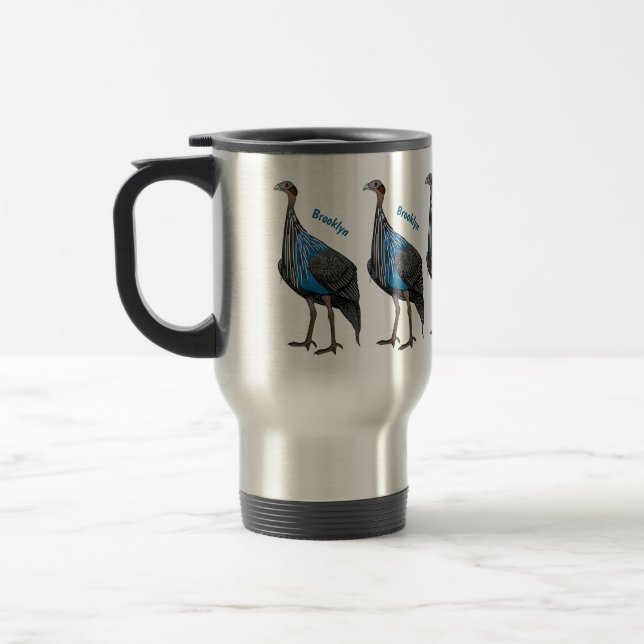 Vulturine guineafowl bird cartoon illustration  travel mug (Left)
