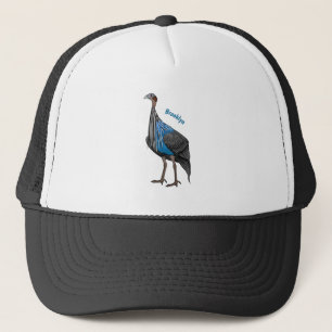Vulturine guineafowl bird cartoon illustration  trucker hat