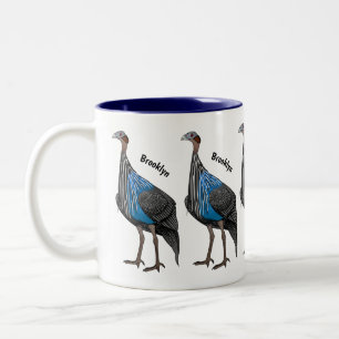 Vulturine guineafowl bird cartoon illustration Two-Tone coffee mug