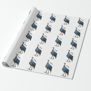 Vulturine guineafowl bird cartoon illustration wrapping paper