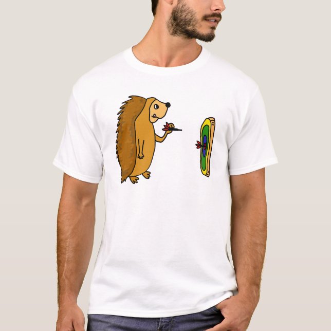 VV- Funny Hedgehog Throwing Darts Cartoon T-Shirt (Front)