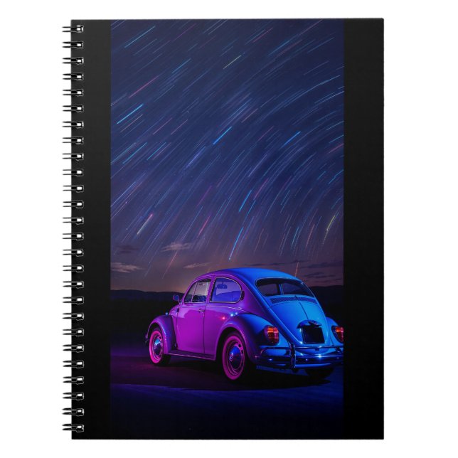 VW Beetle Under Star Trails Notebook (Front)