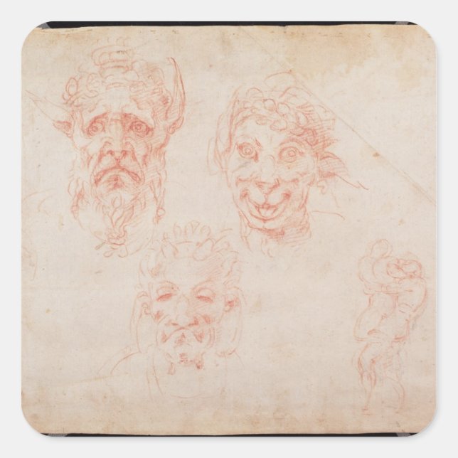 W.33 Sketches of satyrs' faces Square Sticker (Front)