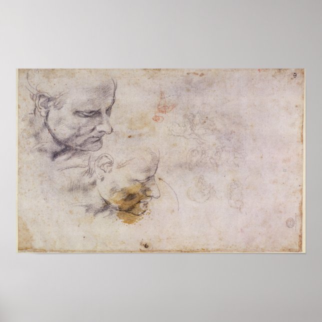 W.60 Sketch of a male head, in two positions Poster (Front)