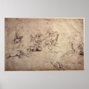 W.61v Male figure studies Poster