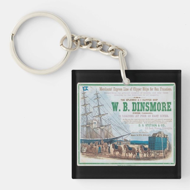 W B Dinsmore Clipper Sailing ship Key Ring (Front)