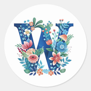 "'W' beautiful floral monogram" Classic Round Sticker