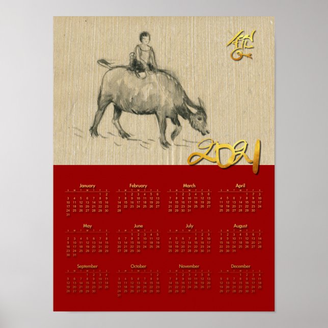 W Buffalo Child Chinese Ox Year 2021 Calendar P Poster (Front)