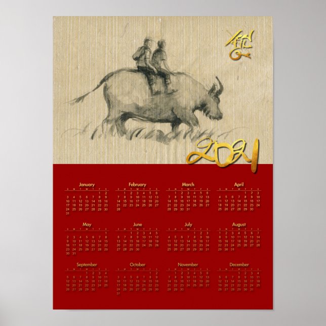W Buffalo Children Chinese Ox Year 2021 Calendar P Poster (Front)
