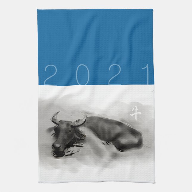 W Buffalo Chinese Ox Year Zodiac Choose Colour KT1 Tea Towel (Vertical)