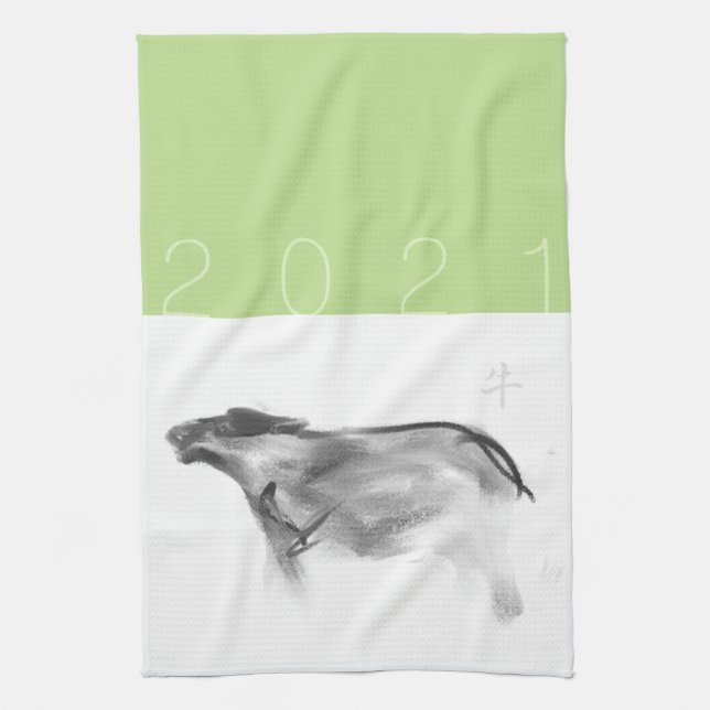 W Buffalo Chinese Ox Year Zodiac Choose Colour KT2 Tea Towel (Vertical)