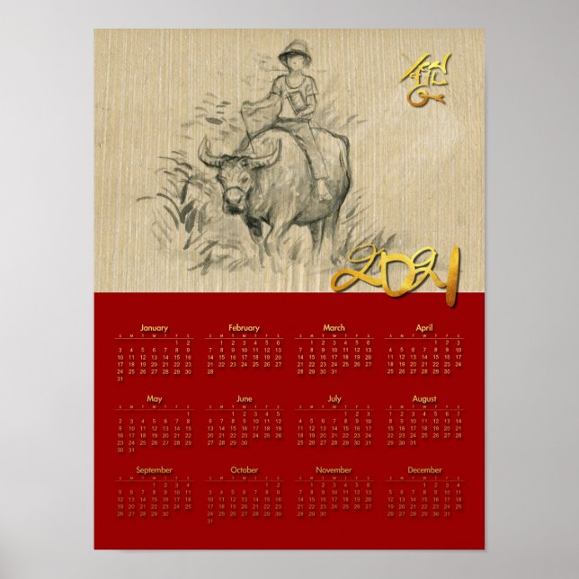 W Buffalo Kid Chinese Ox Year 2021 Calendar P Poster (Front)