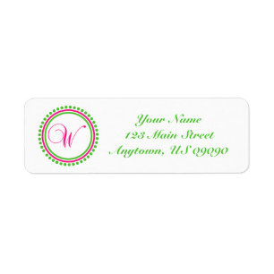 W Dot Circle Mongram Address Label (Pink / Green)