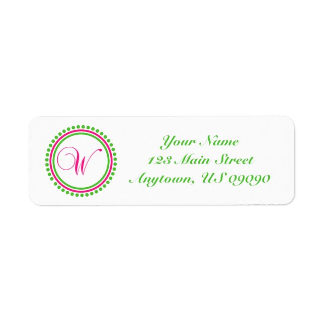 W Dot Circle Mongram Address Label (Pink / Green) (Front)
