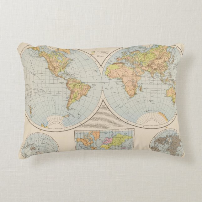 W, E Halbkugel World Map Decorative Cushion (Front)