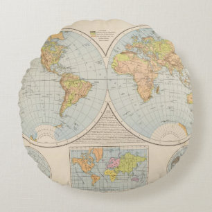 W, E Halbkugel World Map Round Cushion