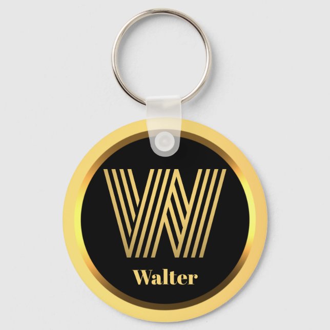 W Gold Monogrammed Letter Personalised Keychain (Front)