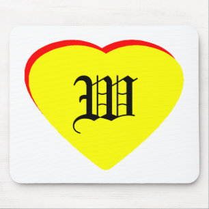 "W" Heart Yellow Red Wedding Invitation The MUSEUM Mouse Mat