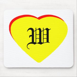 "W" Heart Yellow Red Wedding Invitation The MUSEUM Mouse Mat