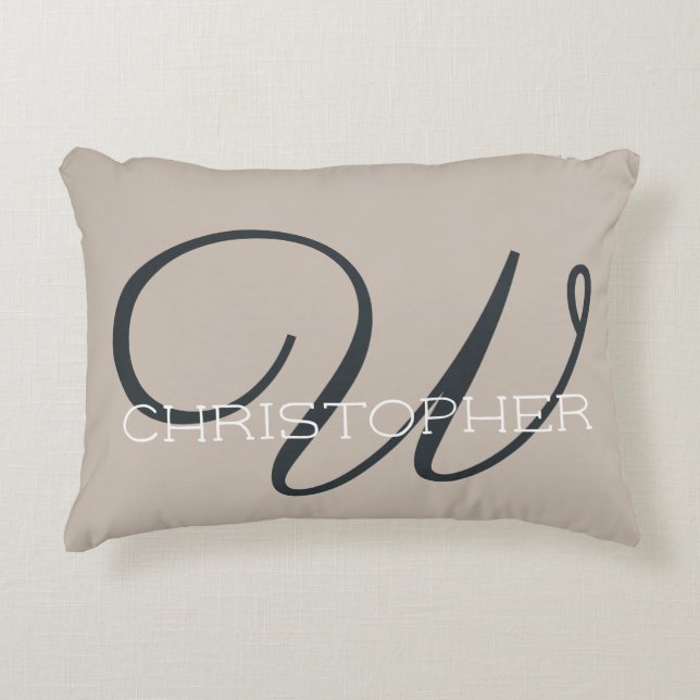  W Initial Trendy Taupe Tan Monogram  Neutral Decorative Cushion (Front)