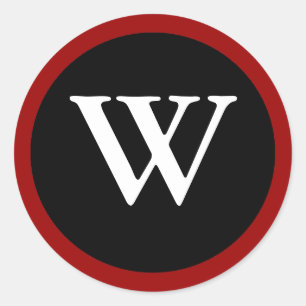 W : Initial W Letter W Red, White & Black Sticker