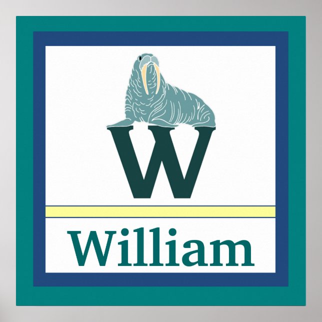 W is for Walrus and Boy Name Wall Art for Kids (Front)