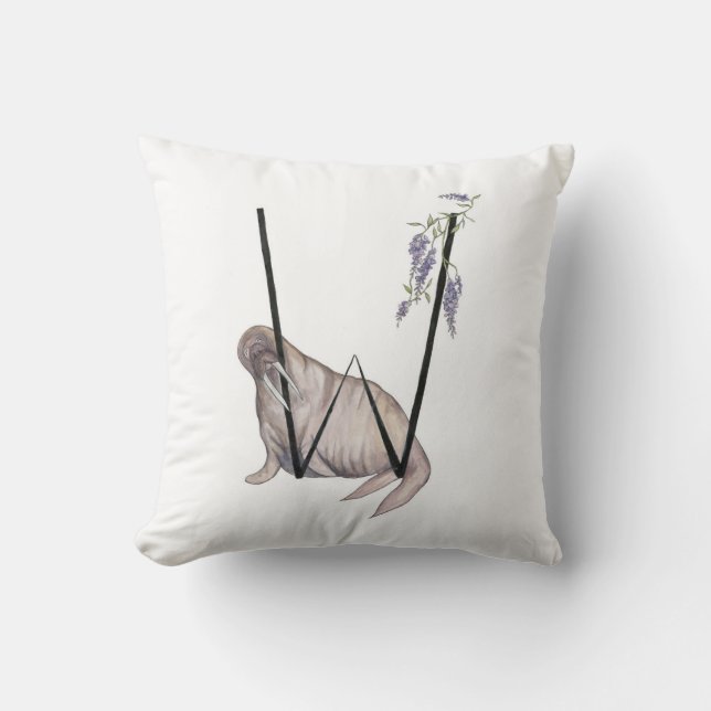 W is for Walrus and Wisteria! Cushion (Front)