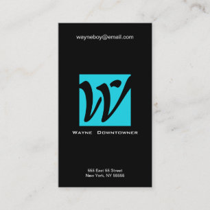 W Letter Alphabet Business Card Blue Black