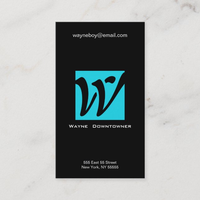 W Letter Alphabet Business Card Blue Black (Front)