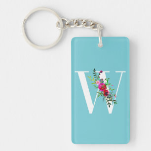 W Letter Initial Monogram Floral Custom Colour Key Ring
