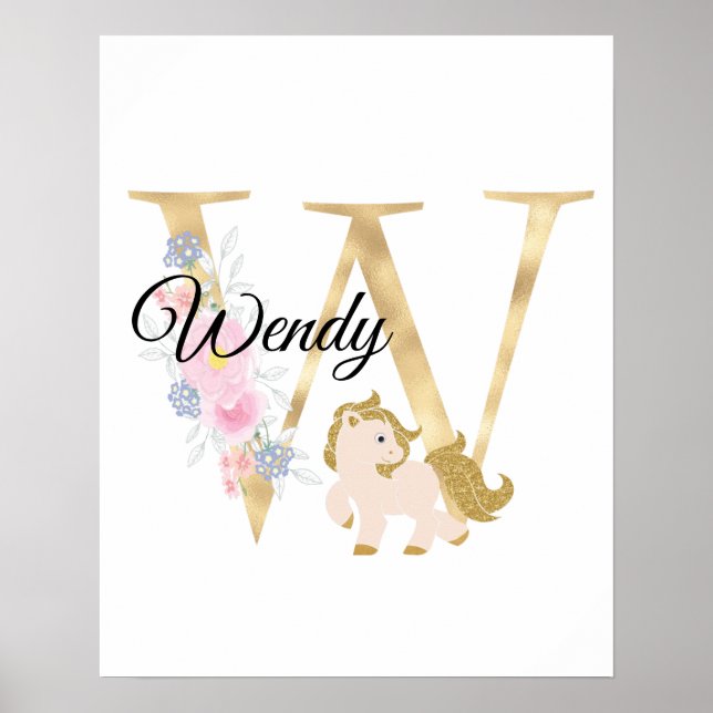 W letter personalised name monogram withpony poster (Front)