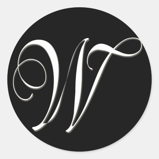 W monogram - elegant black and white classic round sticker (Front)