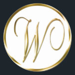 W Monogram Faux Gold Envelope Or Favour Seal<br><div class="desc">W Monogram Faux Gold Envelope Or Favour Seal. These classic round stickers are printed with non metallic ink on a flat sticker to look like gold. They are not beveled or embossed monograms but are designed to look like they are beveled or embossed monograms. These gold monogram seals are printed...</div>