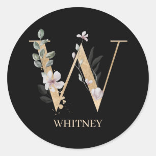 W Monogram Floral Personalised Classic Round Sticker