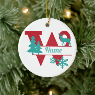 W Monogram Initial Christmas Holiday Tree Ornament