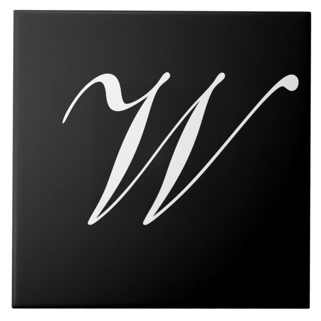 W Monogram Initial White on Black Tile (Front)