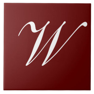 W Monogram Initial White on Maroon Tile