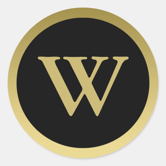 W :: Monogram W Elegant Gold and Black Sticker (Front)