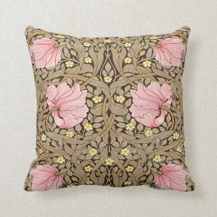 W Morris Pimpernel Pattern in Pink & Sepia Cushion