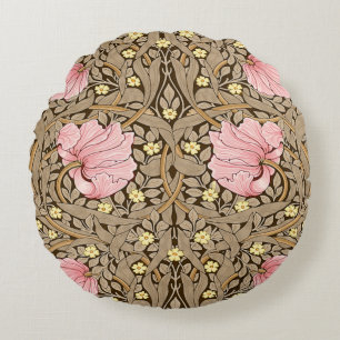 W Morris Pimpernel Pattern in Pink & Sepia Round Cushion