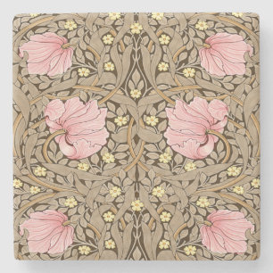 W Morris Pimpernel Pattern in Pink & Sepia Stone Coaster