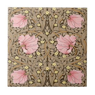 W Morris Pimpernel Pattern in Pink & Sepia Tile