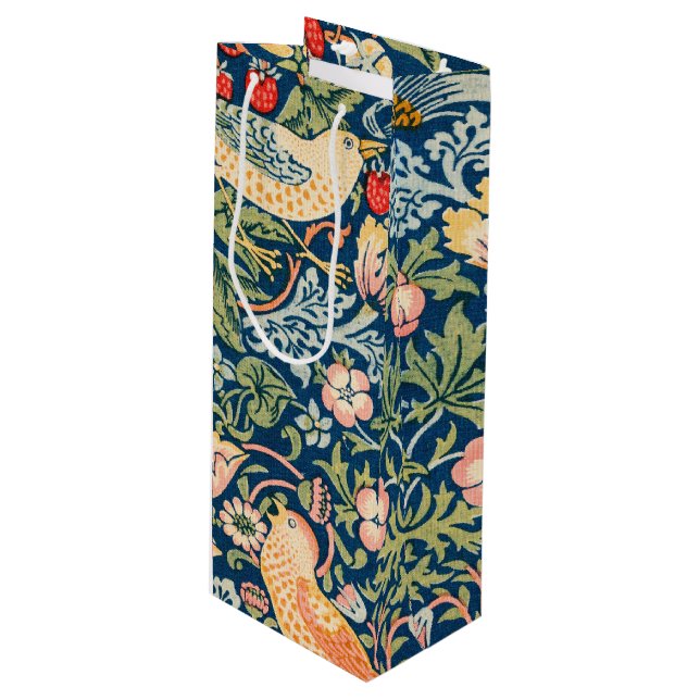 W Morris Strawberry Thief Wine Gift Bag (Front Angled)
