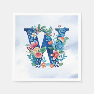 "'W' ornate blue monogram" Napkin