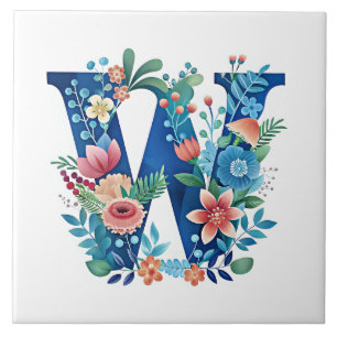 W ornate floral monogram tile