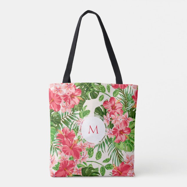 W Personalised Hibiscus Flower Monogram Tote Bag (Back)