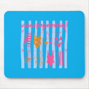 W Play Mermaids Preppy Girly Summer Vibes Beach Mouse Mat