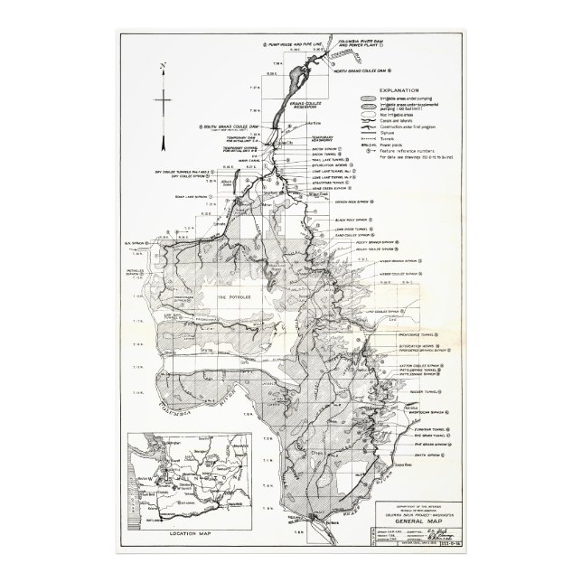 WA Columbia River - Coulee Dam Project Plan 1932 Photo Print (Front)
