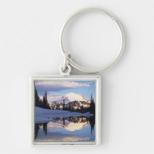 WA, Mt. Rainier NP, Mt. Rainier and clouds Key Ring